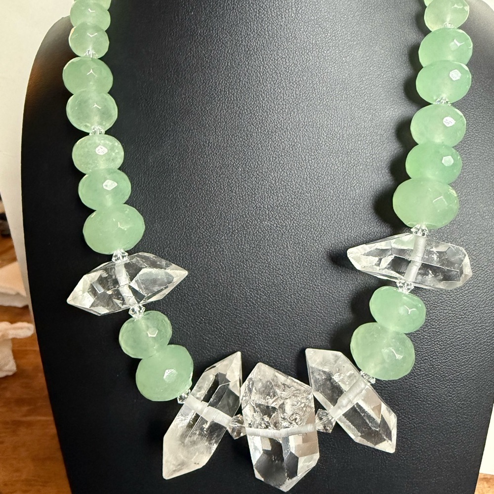 Elegant Green Aventurine  and Clear Crystal Necklace